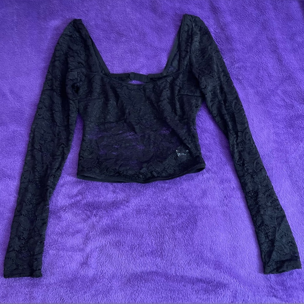 Urban Outfitters Roxanne Lace Long Sleeve Top in Black